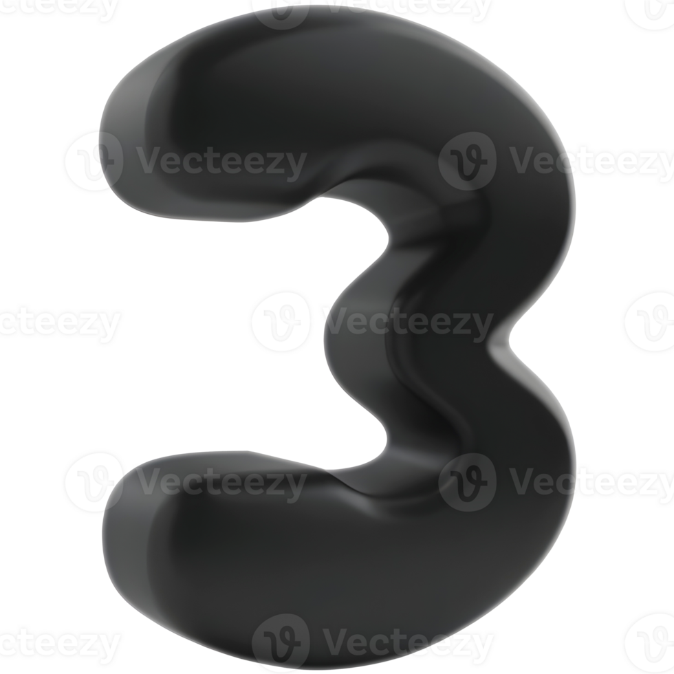 A 3D rendering of the number three png