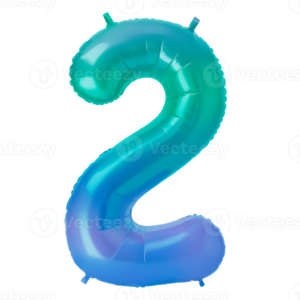 Here is an image of a shiny, inflated number two balloon png
