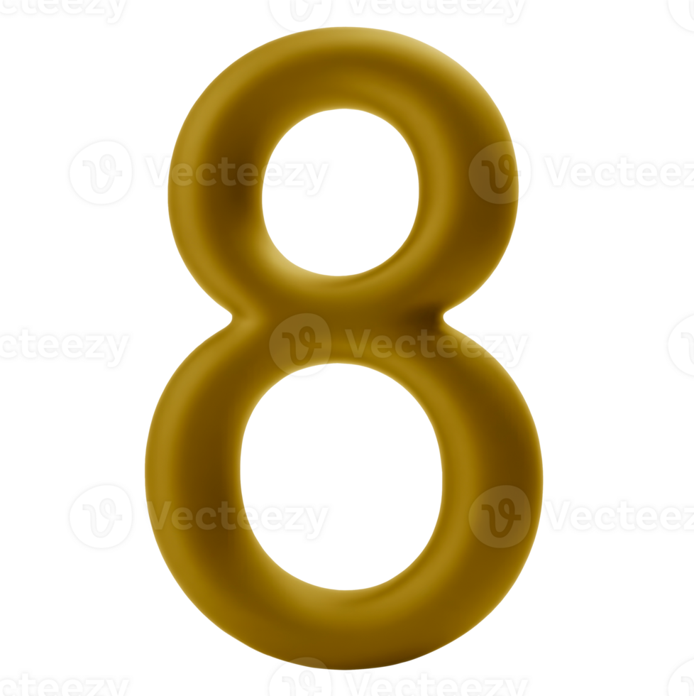 A 3D golden number eight. It is one of several uploaded 3D number png