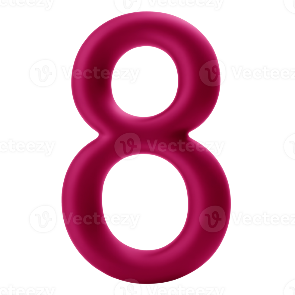 A pink, three-dimensional number 8 sits on a checkered background png