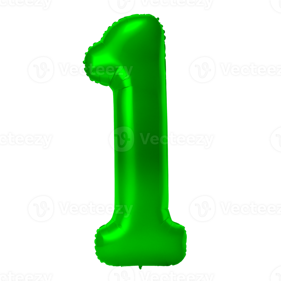 Here's an image of a bright green balloon shaped like the number 1 png