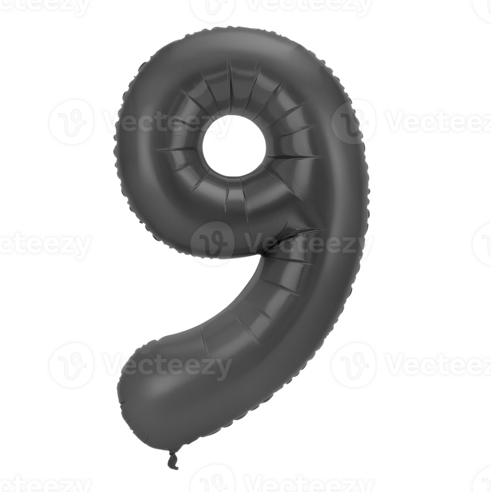 Here's a number nine shaped balloon in black png