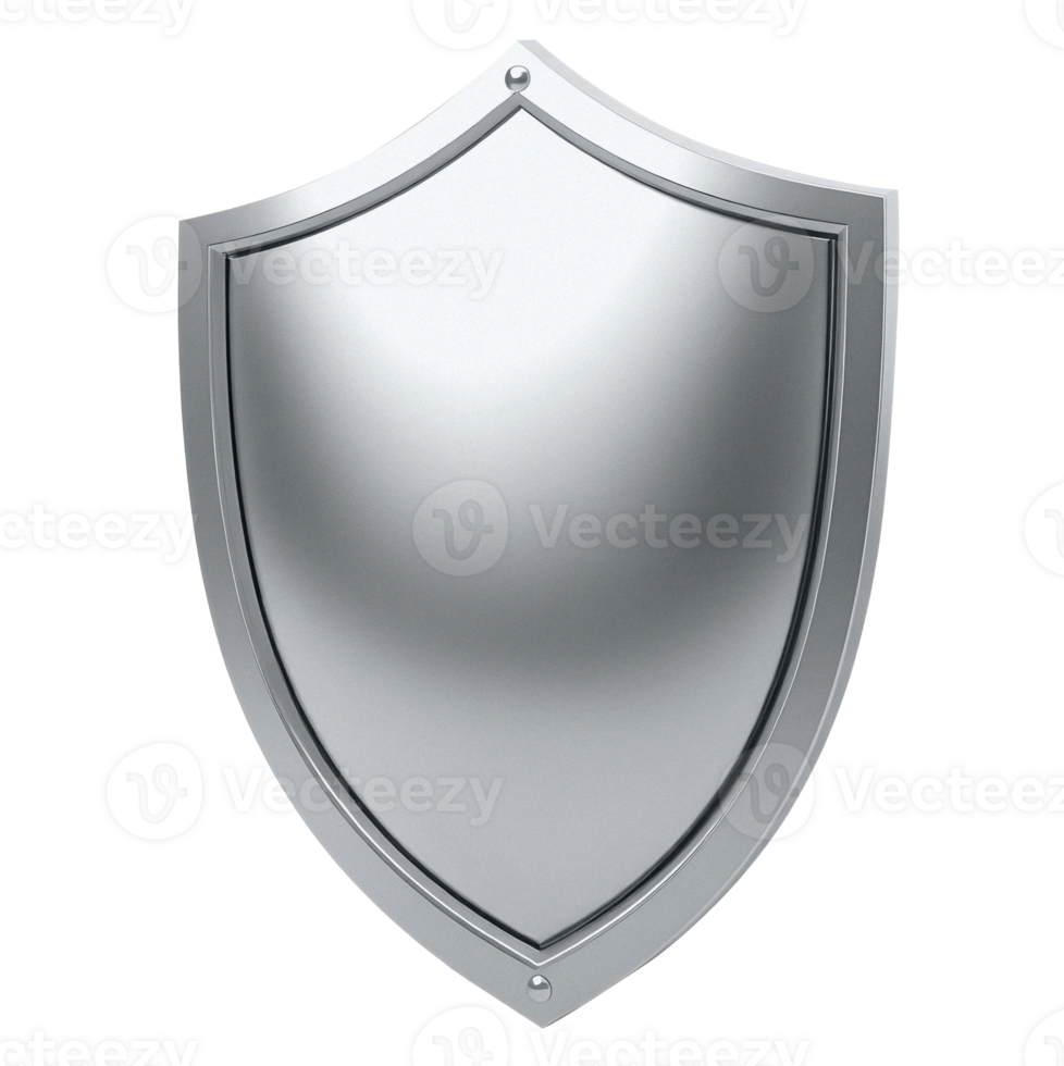 A polished, blank silver shield with a simple design png