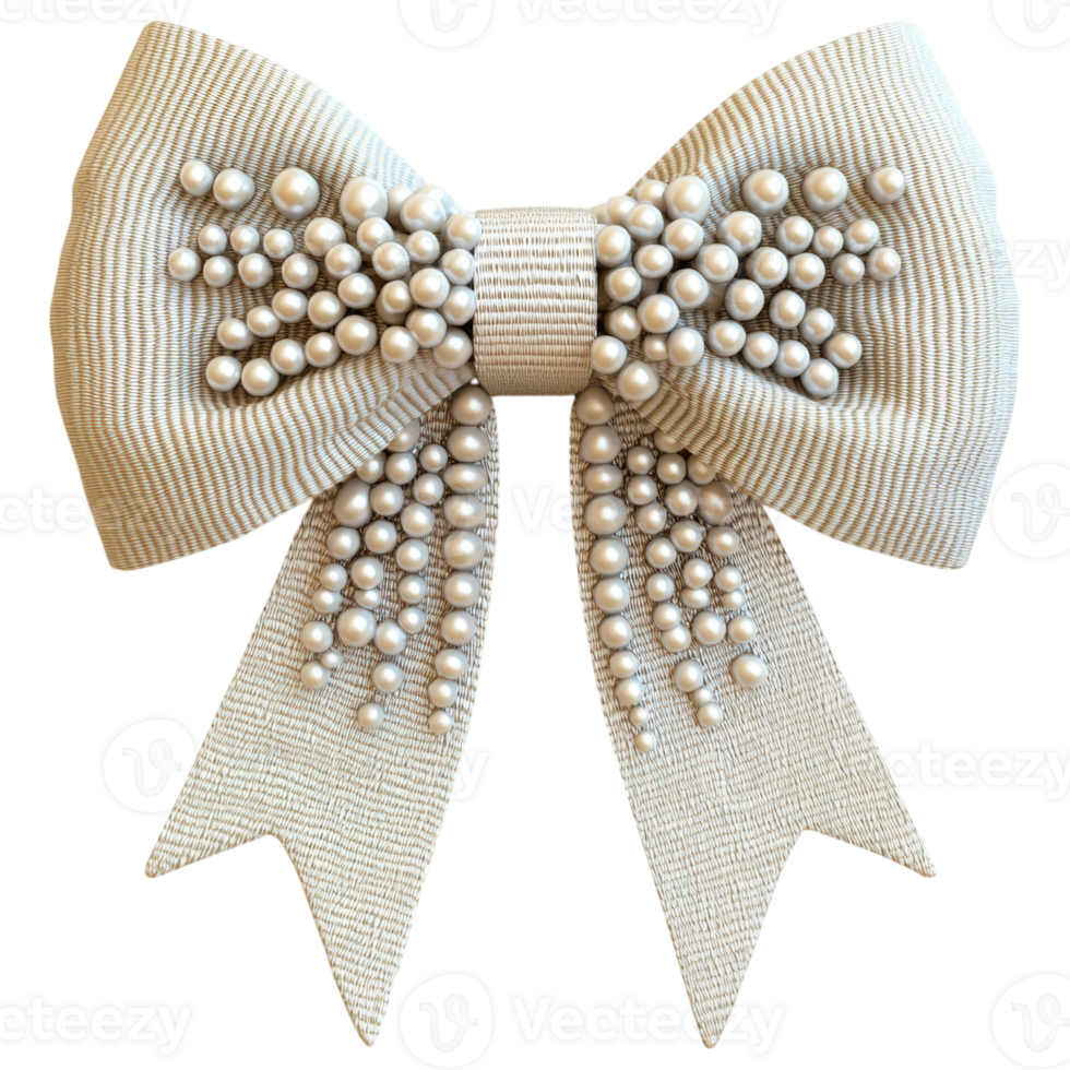 Elegant pearl studded ribbon bow with intricate design and luxury feel png