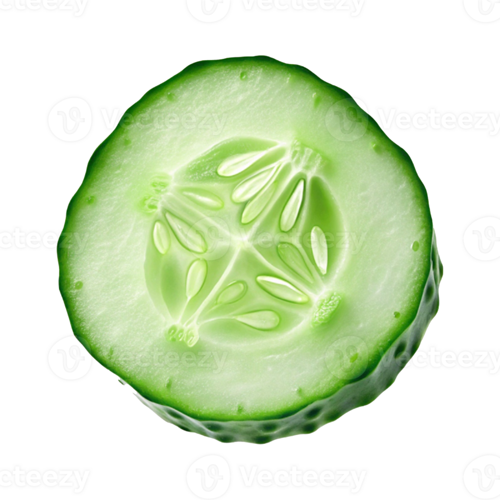 Freshly Sliced Cucumber Highlighting Its Vibrant Green Flesh and Intricate Seed Pattern png
