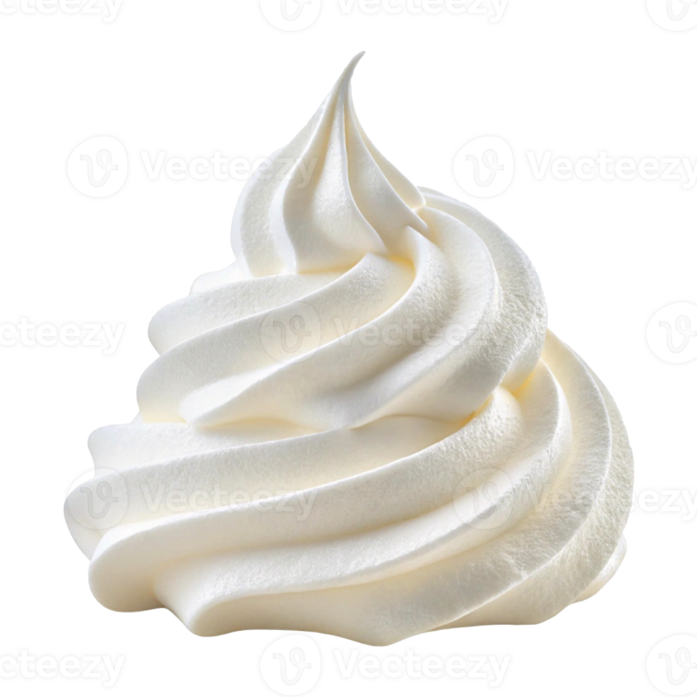 Fluffy Whipped Cream with Smooth Peaks Against a Transparent Background png