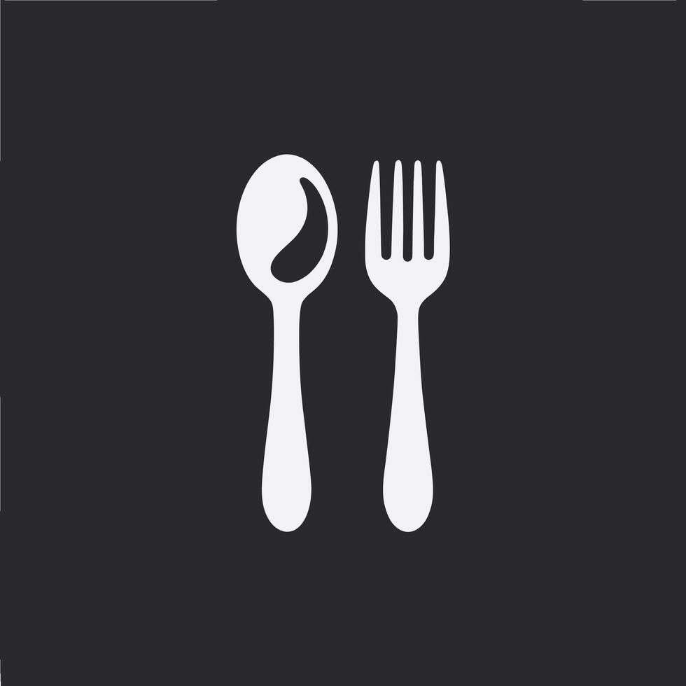 Minimalist illustration of a spoon and fork, rendered as solid black shapes on a white background vector