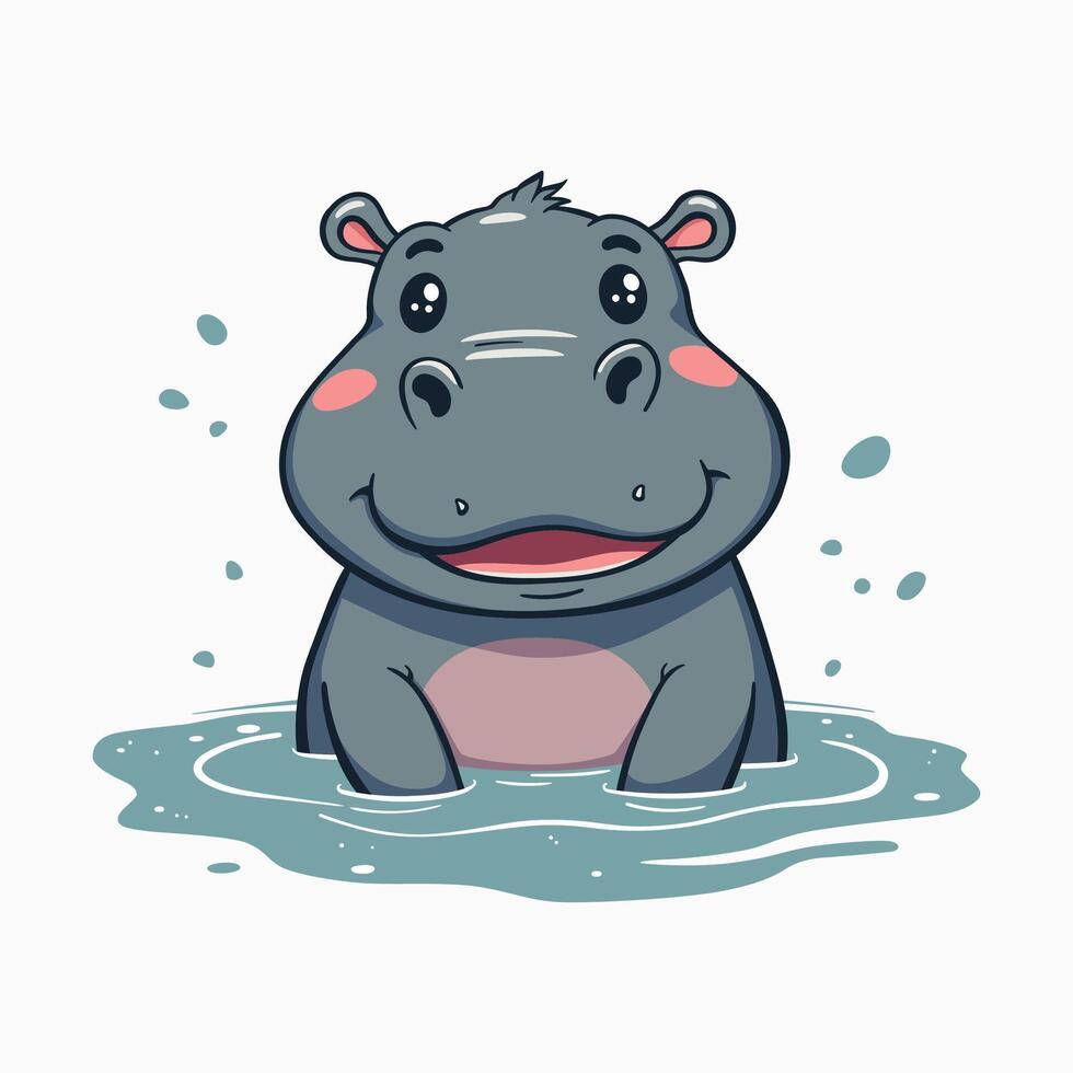 Fun hippo design, joyful expression vector
