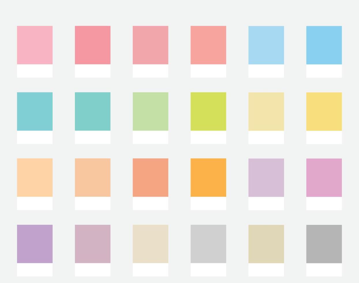 Color Palette 24 Pastel Colours - Cool, Warm, Neutrals, Light Tones - with HEX Codes and Names, Colour Scheme and Combinations vector