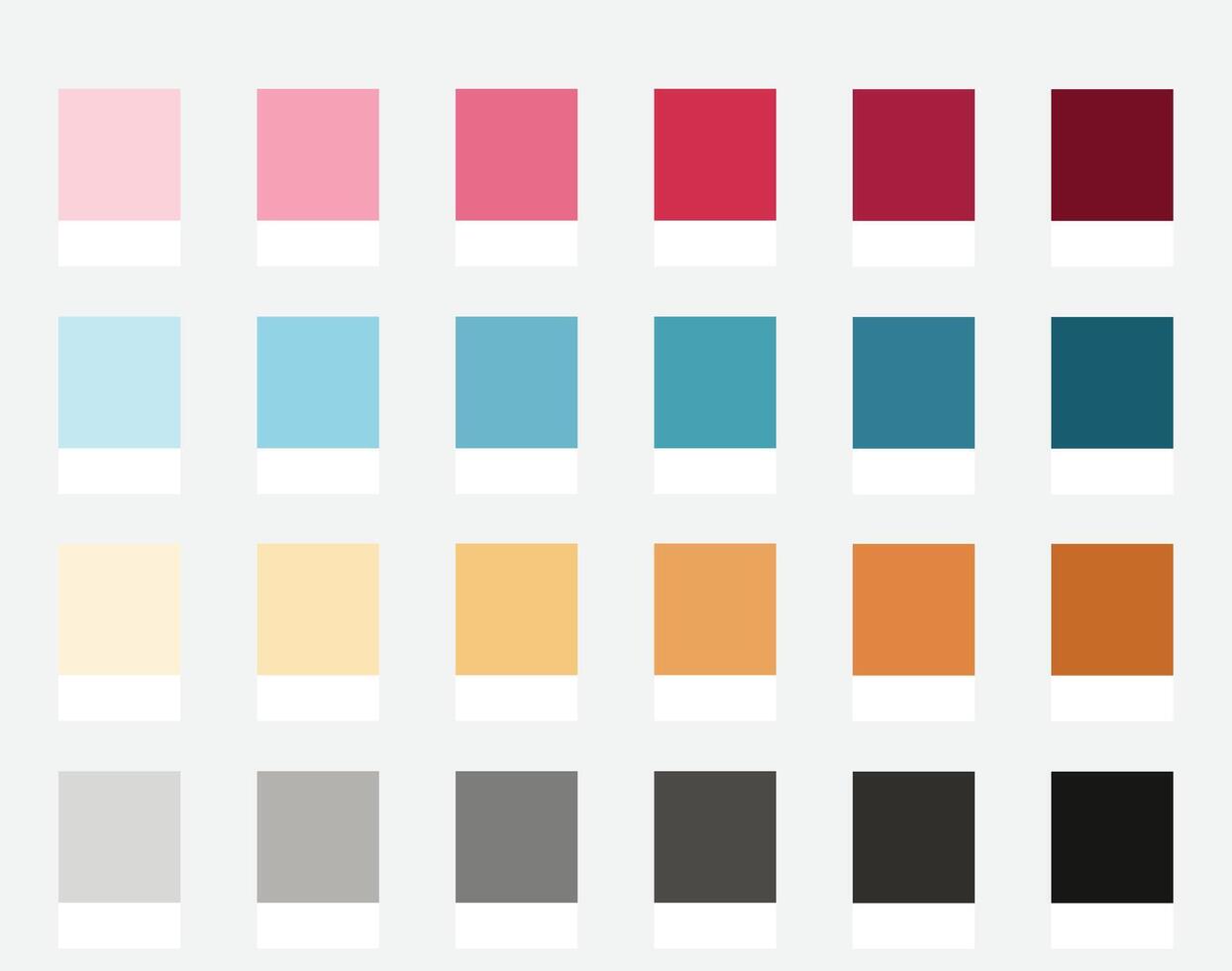 Color Palette 24 Retro Diner Shades - Vintage Classic, Pastel Pink, Soft Cream, Aqua Blue - with HEX Codes and Names, Colour Scheme and Combinations vector