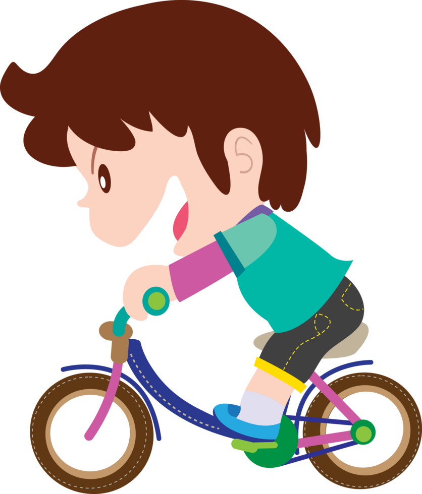 A mischievous boy is riding his bicycle happily. png
