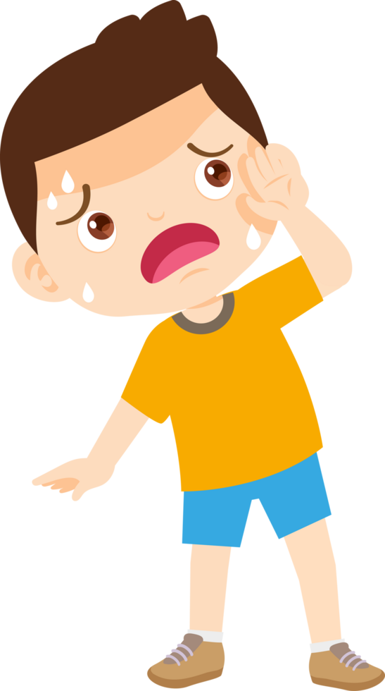The boy looked unwell and was sweating heavily from the hot weather. png
