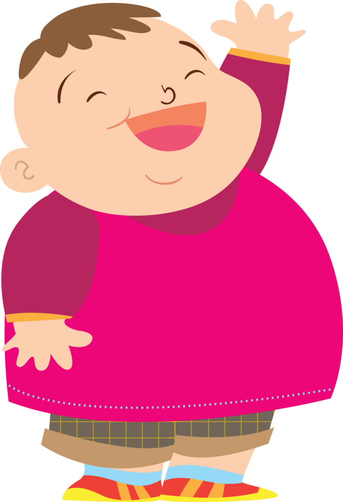 A chubby boy waves hello, a bright smile on his face. png