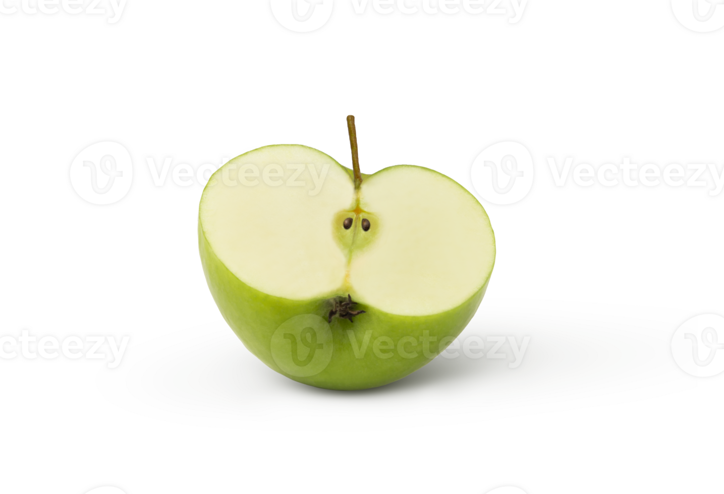 One green apple cut isolated with clipping path. Half a green apple isolated. png