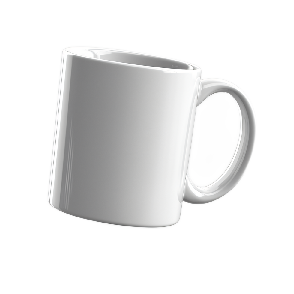 Empty white ceramic mug with smooth surface for branding and promotional use in design projects png