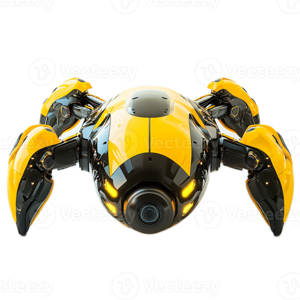 Futuristic Yellow and Black Robot Spider with Advanced Technology Features and Design png