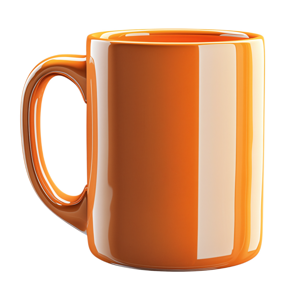 Shiny Orange Coffee Mug with Smooth Surface and Stylish Design for Home or Office Use png