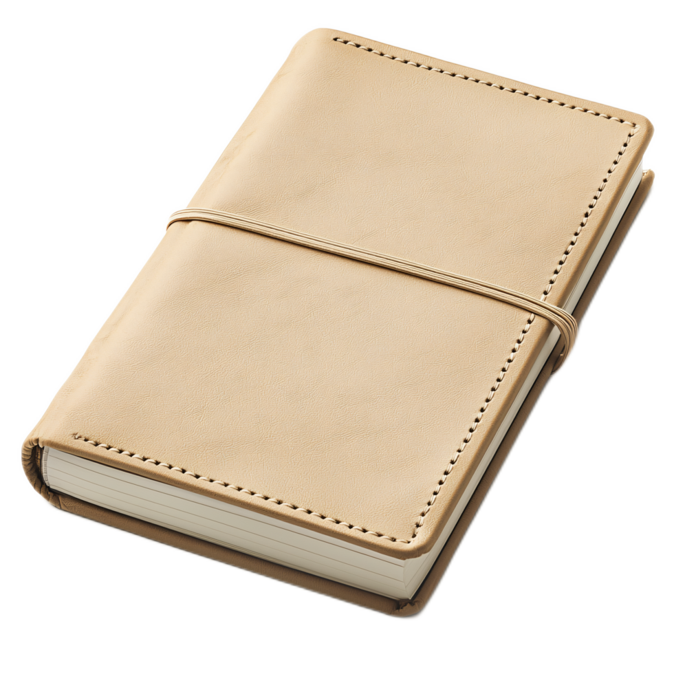 Elegant Beige Leather Notebook with Elastic Closure and Smooth Pages for Writing and Notetaking png