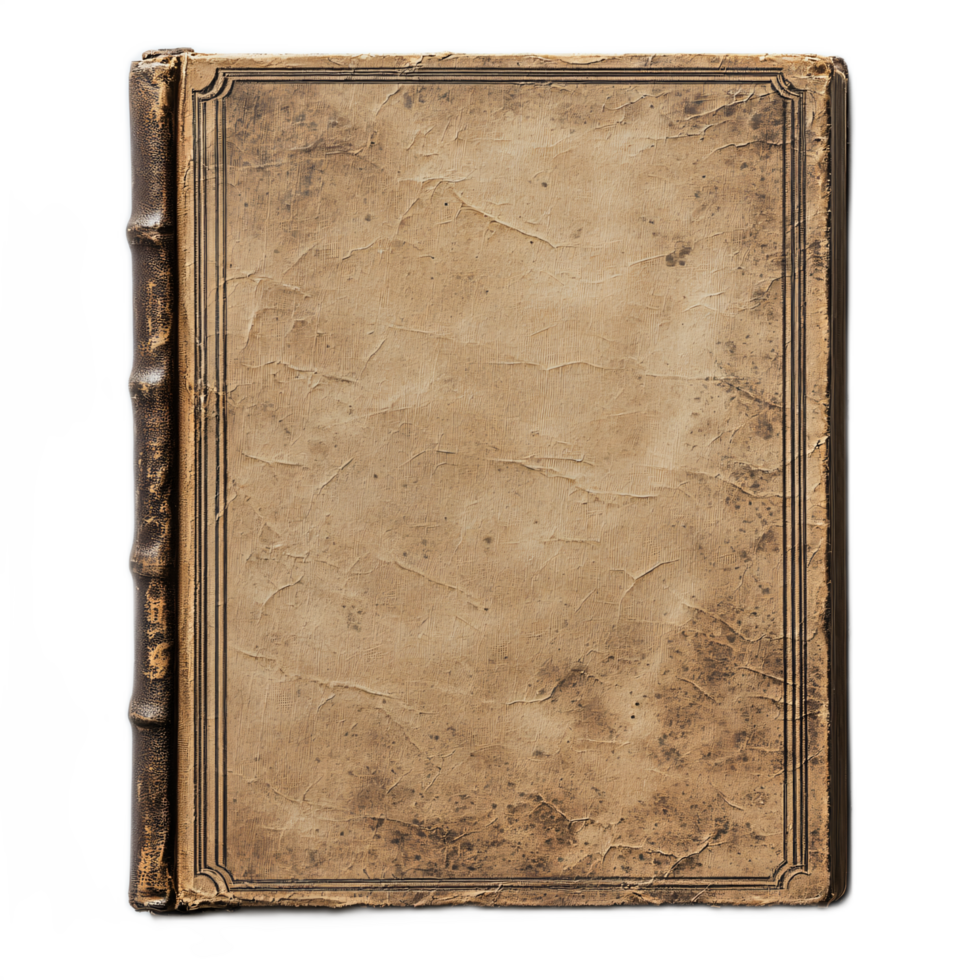 Vintage Blank Book Cover with Aged Leather Texture and Subtle Decorative Spine Design png