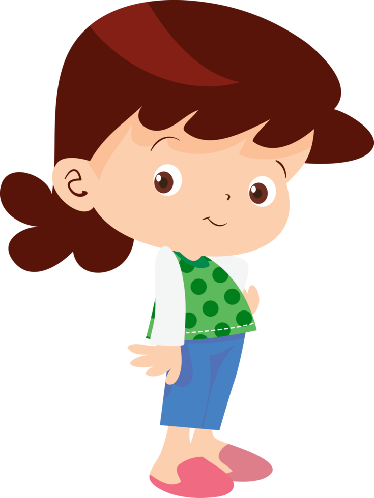 children or kids cartoon characterA cute girl stands still, looking shy. png