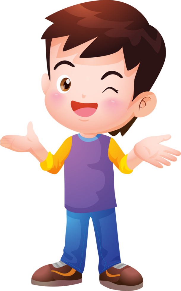 A cute boy is pretending to talk with a smile on his face and winking. png