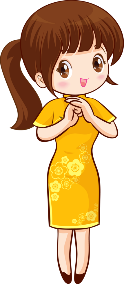 Gorgeous Asian lady in festive attire, celebrating with joy. png