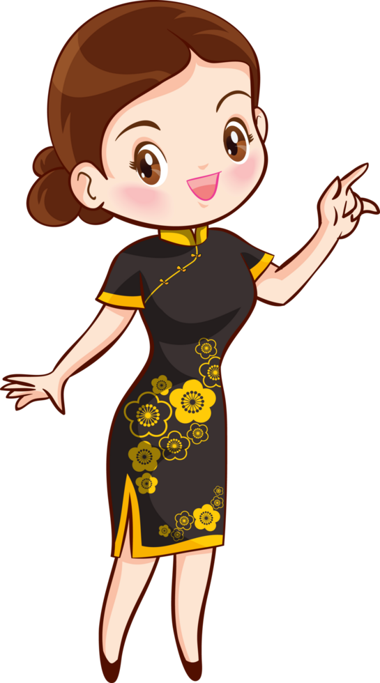 Cheerful girl celebrating the Lunar New Year with excitement. png