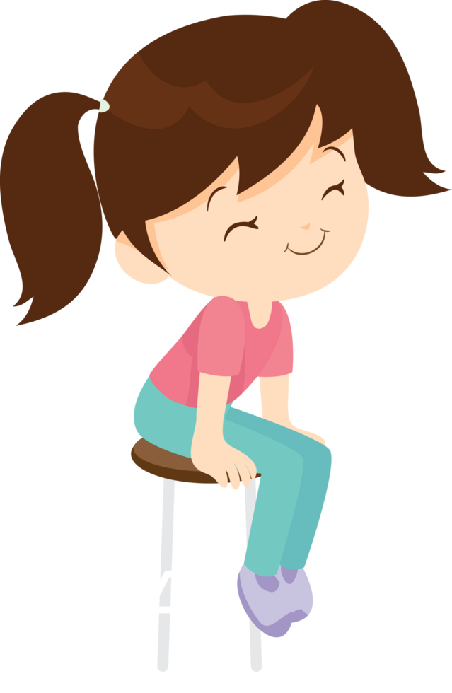 A little girl with pigtails sits happily on a high chair. png