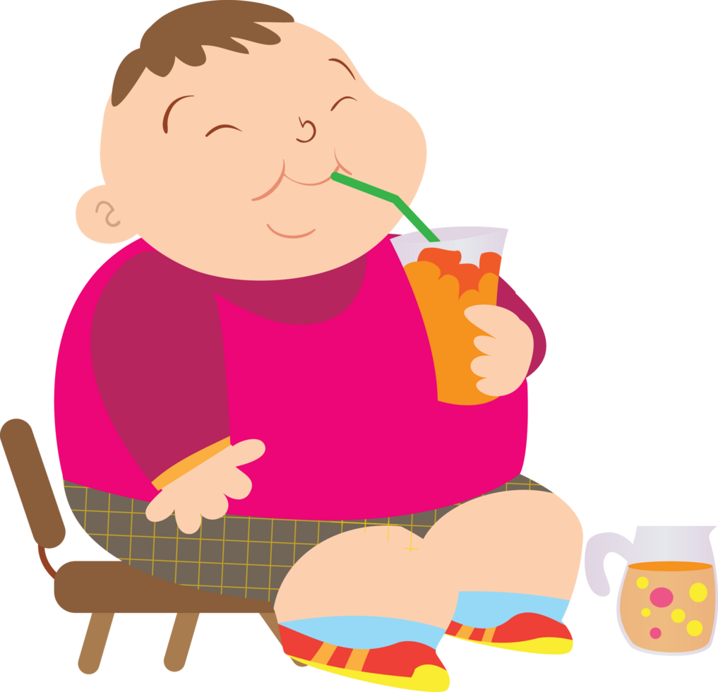 A chubby boy is drinking sweet water with relish. png