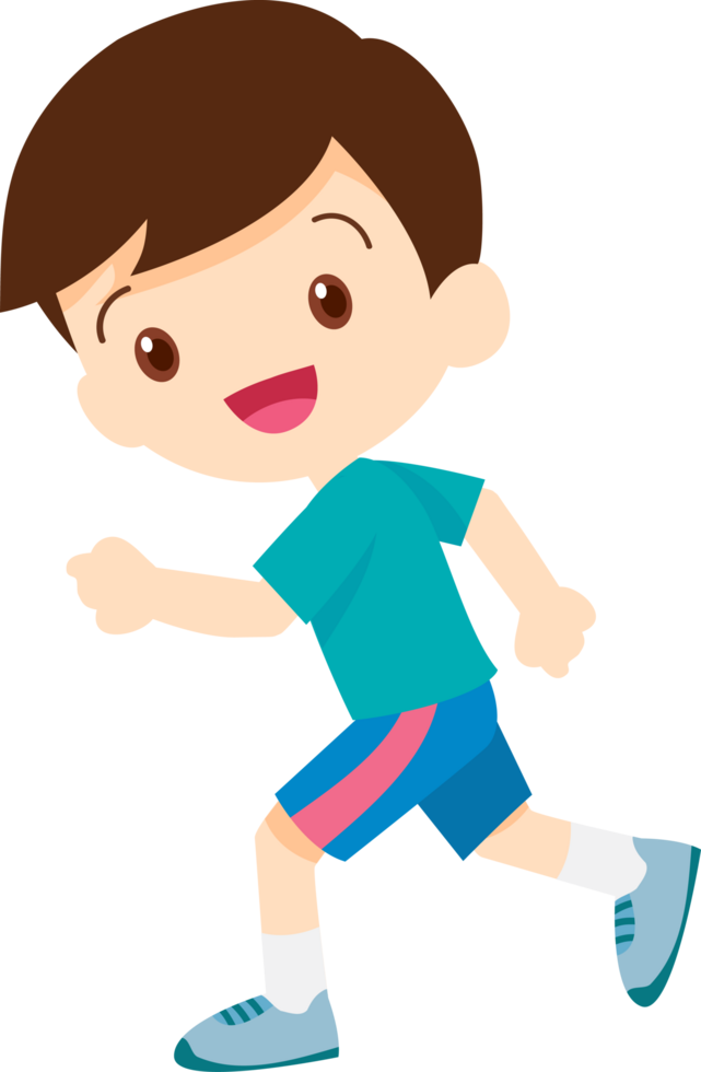 A young boy runs for exercise with a cheerful expression. png