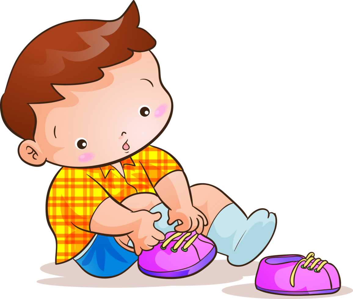 Kindergarteners practice putting on their own shoes png