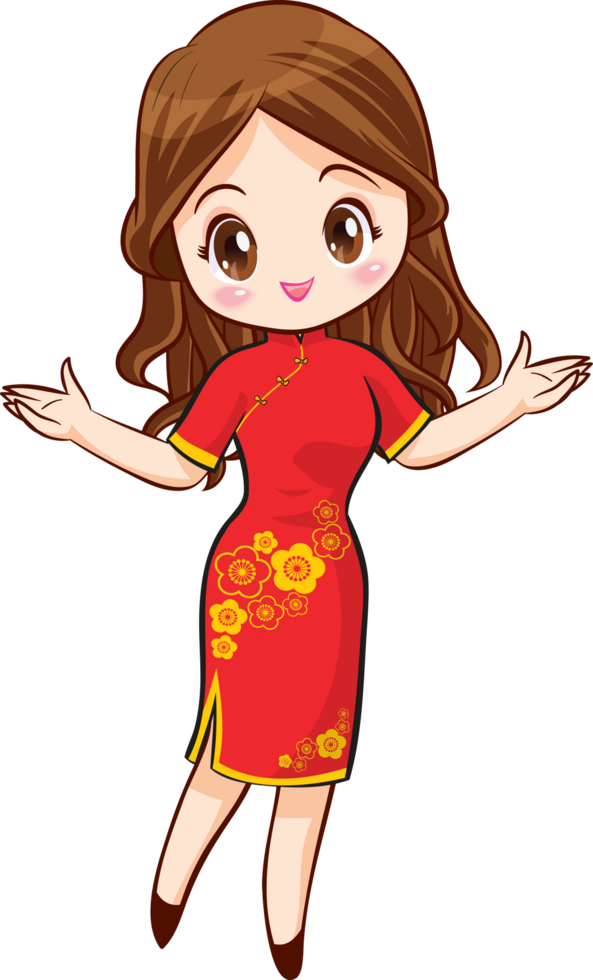 Charming lady in a red dress, sharing a heartfelt greeting. png