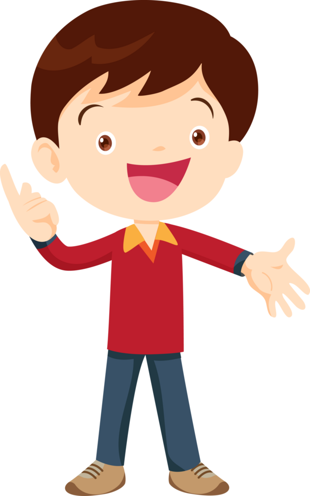 The boy was standing there saying something with a cheerful expression on his face. png