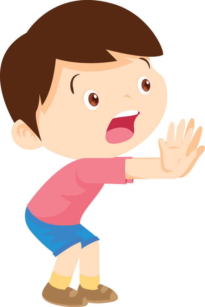 The boy was waving his hand in a worried and shocked manner. png