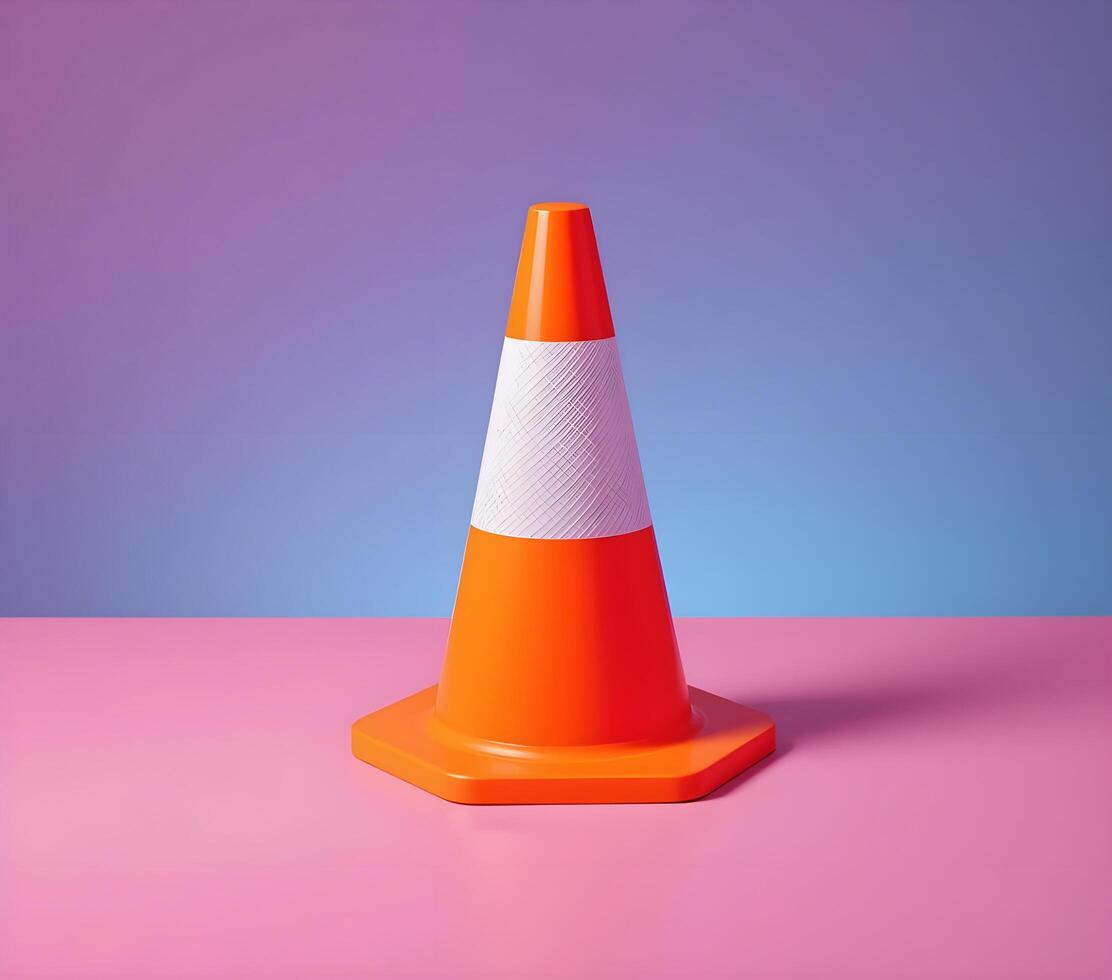 Vibrant Orange Traffic Cone on a Gradient Background photo