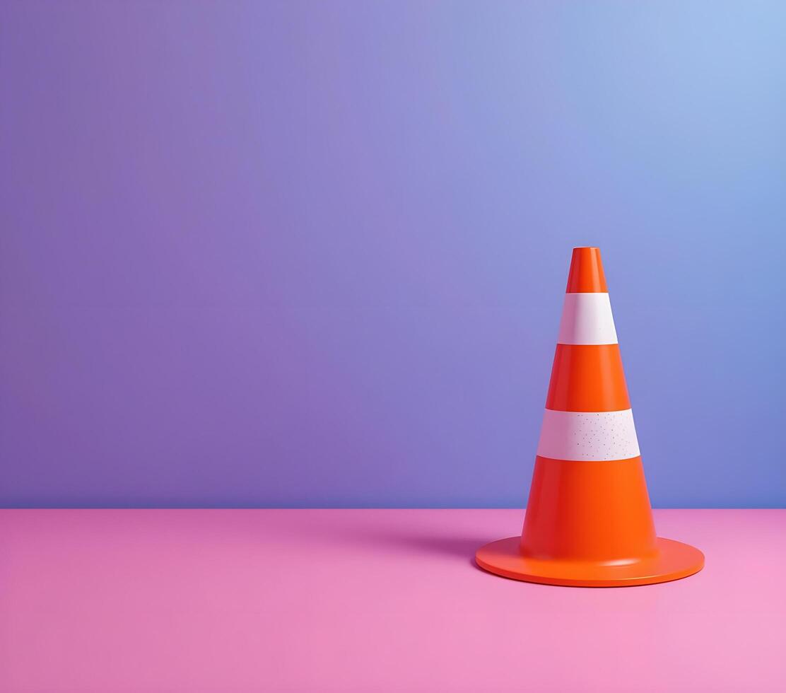 Vibrant Orange Traffic Cone Against a Gradient Background photo