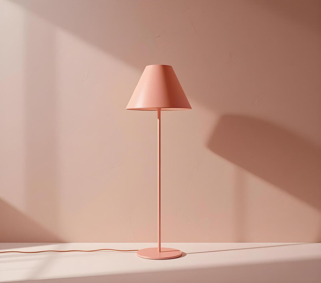 Modern Pink Floor Lamp Against a Soft Peach Wall photo