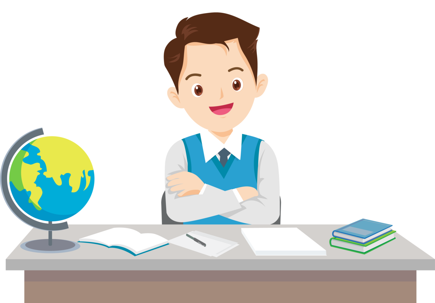 Young teacher proudly checks children s homework png