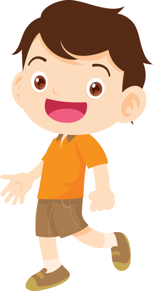 The boy is walking forward, looking happy. png