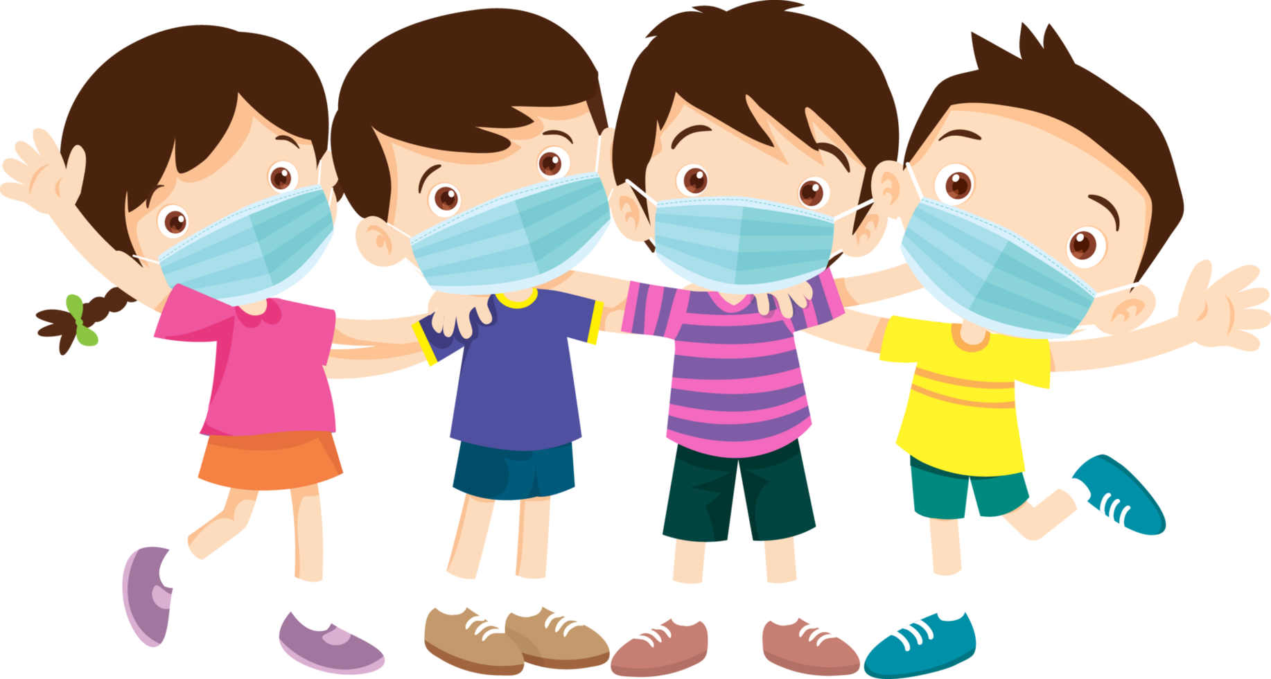 The children all wear face masks for safety when going out. png