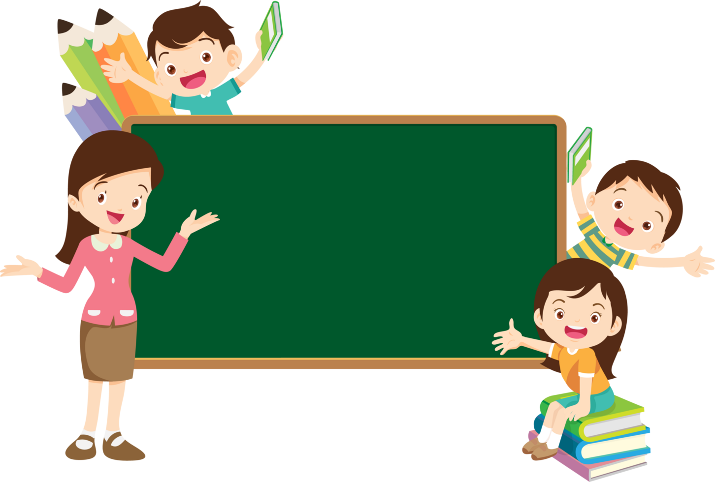 Happy kids playing educational games in the classroom. png