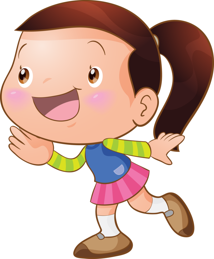 A red-cheeked girl with her hair tied in a ponytail looks like she's calling out to her friends with a cheerful expression. png