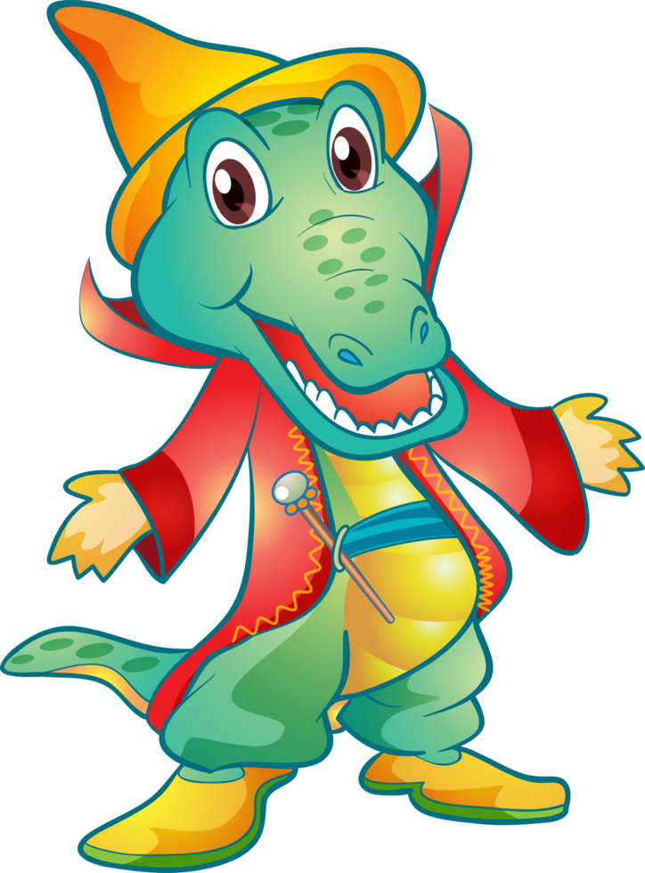 Chubby crocodile mascot with a round belly and short legs. png