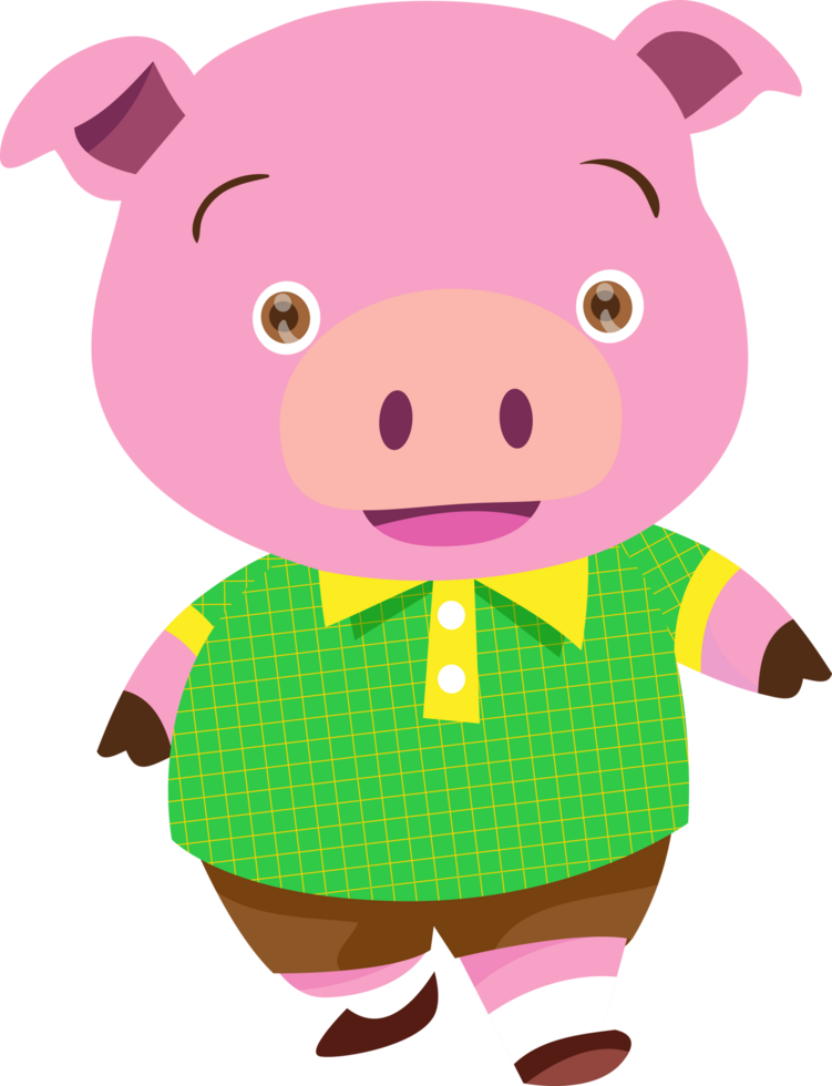 Cartoon style little pig is walking. png