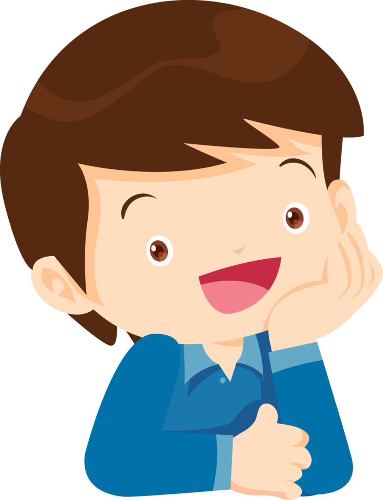 Comic-style young boy listening carefully to an exciting story. png