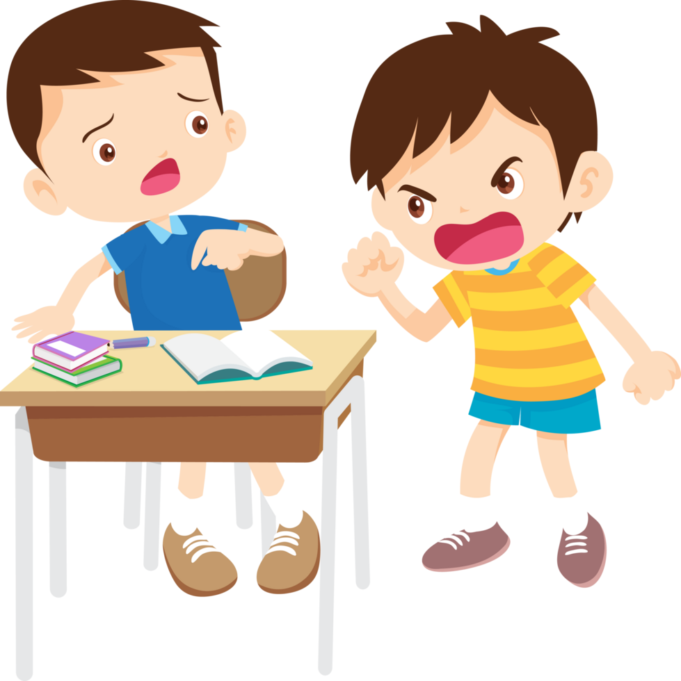 A school boy who is challenging his classmate to a fight for no reason. png
