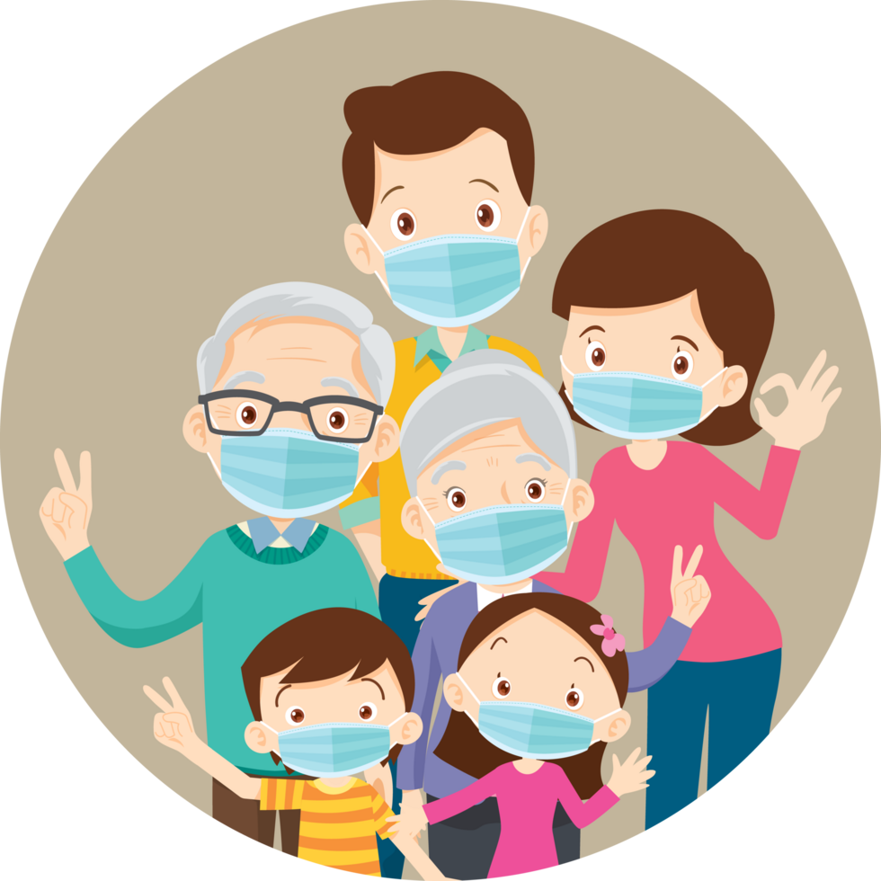Advertisement campaigns to encourage people to wear face masks to protect against germs and dust for the good health of the whole family. png