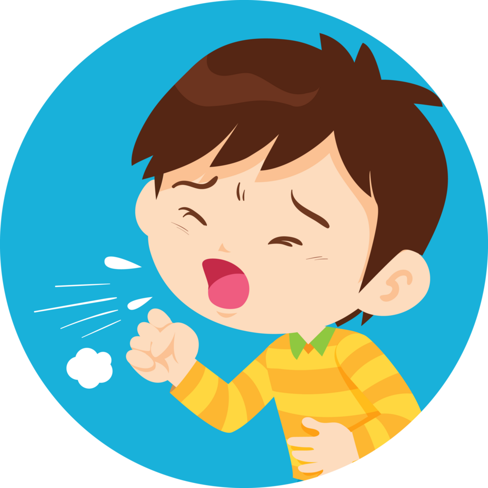 The boy is coughing from a cold. png