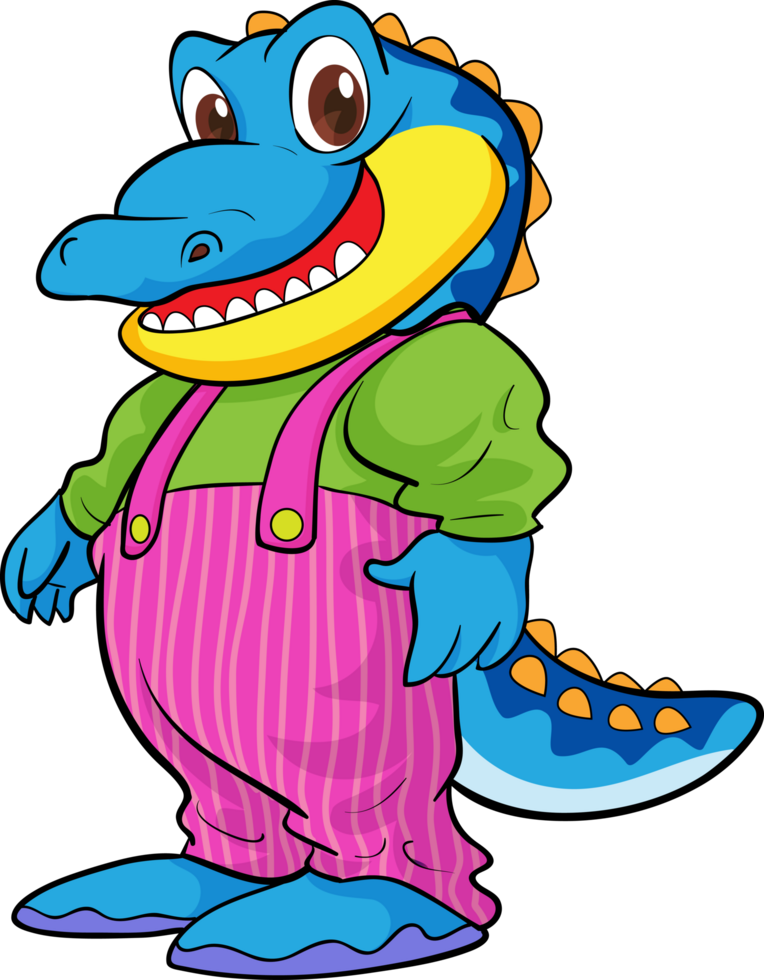 The friendly crocodile mascot looks cute in overalls. png