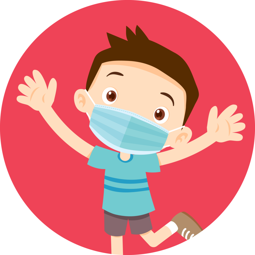 The boy wearing a face mask looks cheerful. png